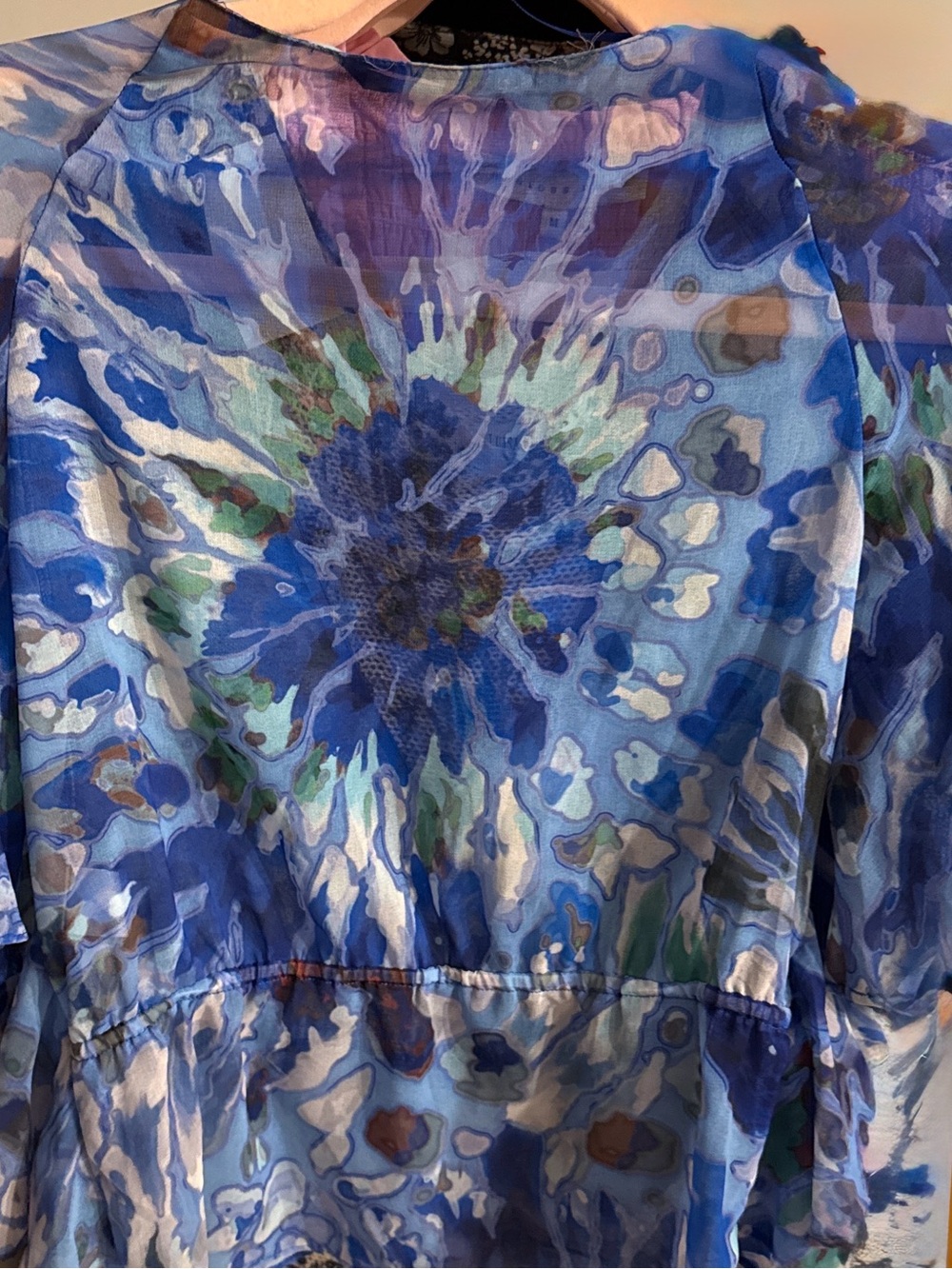 Zara Sheer Blue Teal White Floral Blouse XS NWT - Picture 16 of 16